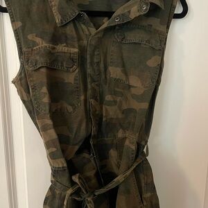 Blank NYC Olive Camo Sleeveless Utility Jumpsuit shorts romper